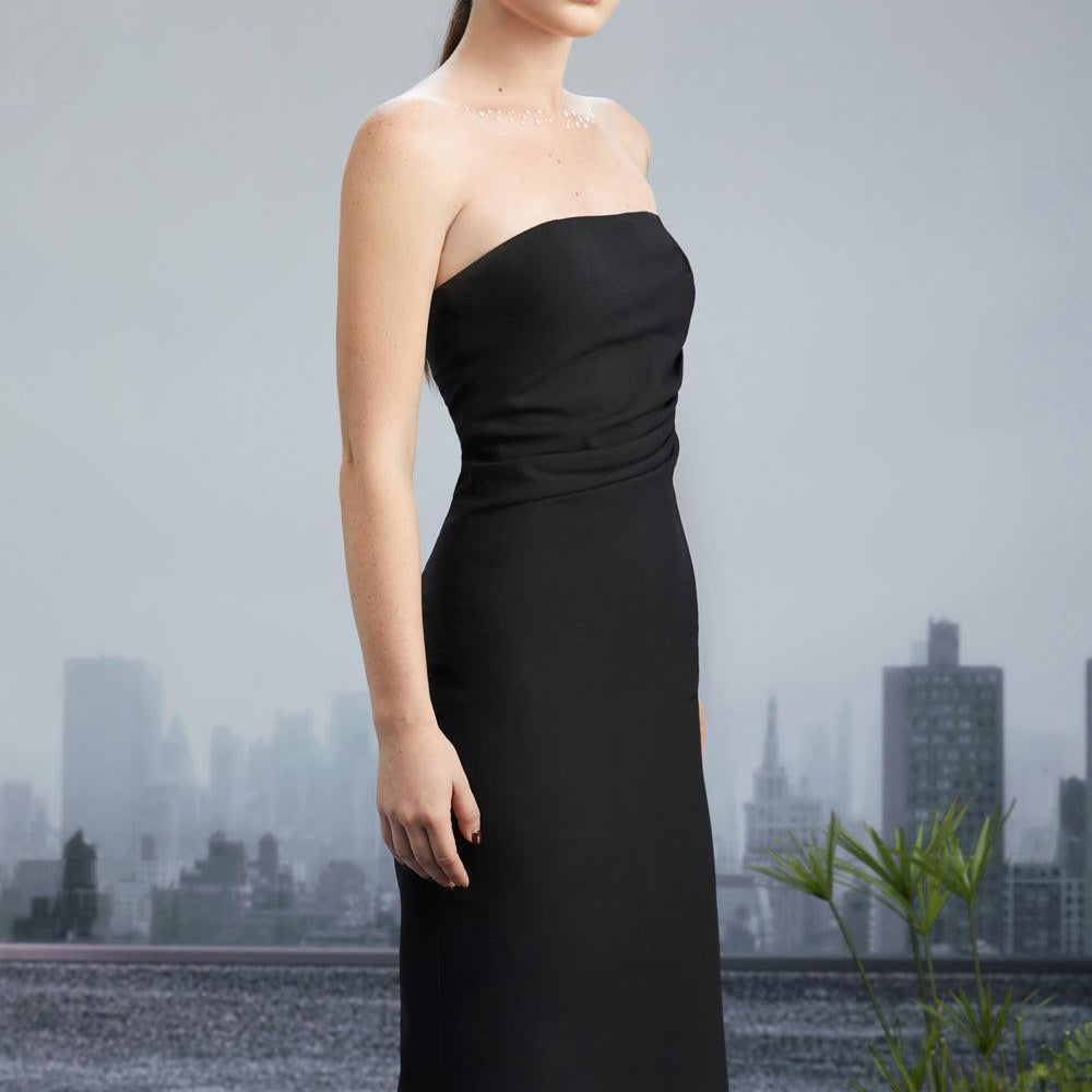 Crooked Skyline Strapless Waist Pleated Wool Cotton Midi Dress - MEAN BLVD