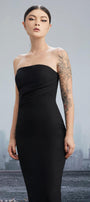 Crooked Skyline Strapless Waist Pleated Wool Cotton Midi Dress - MEAN BLVD