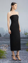 Crooked Skyline Strapless Waist Pleated Wool Cotton Midi Dress - MEAN BLVD
