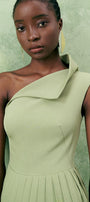 Crossandra A-line Waist Pleated Twill Midi Dress - MEAN BLVD