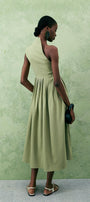 Crossandra A-line Waist Pleated Twill Midi Dress - MEAN BLVD