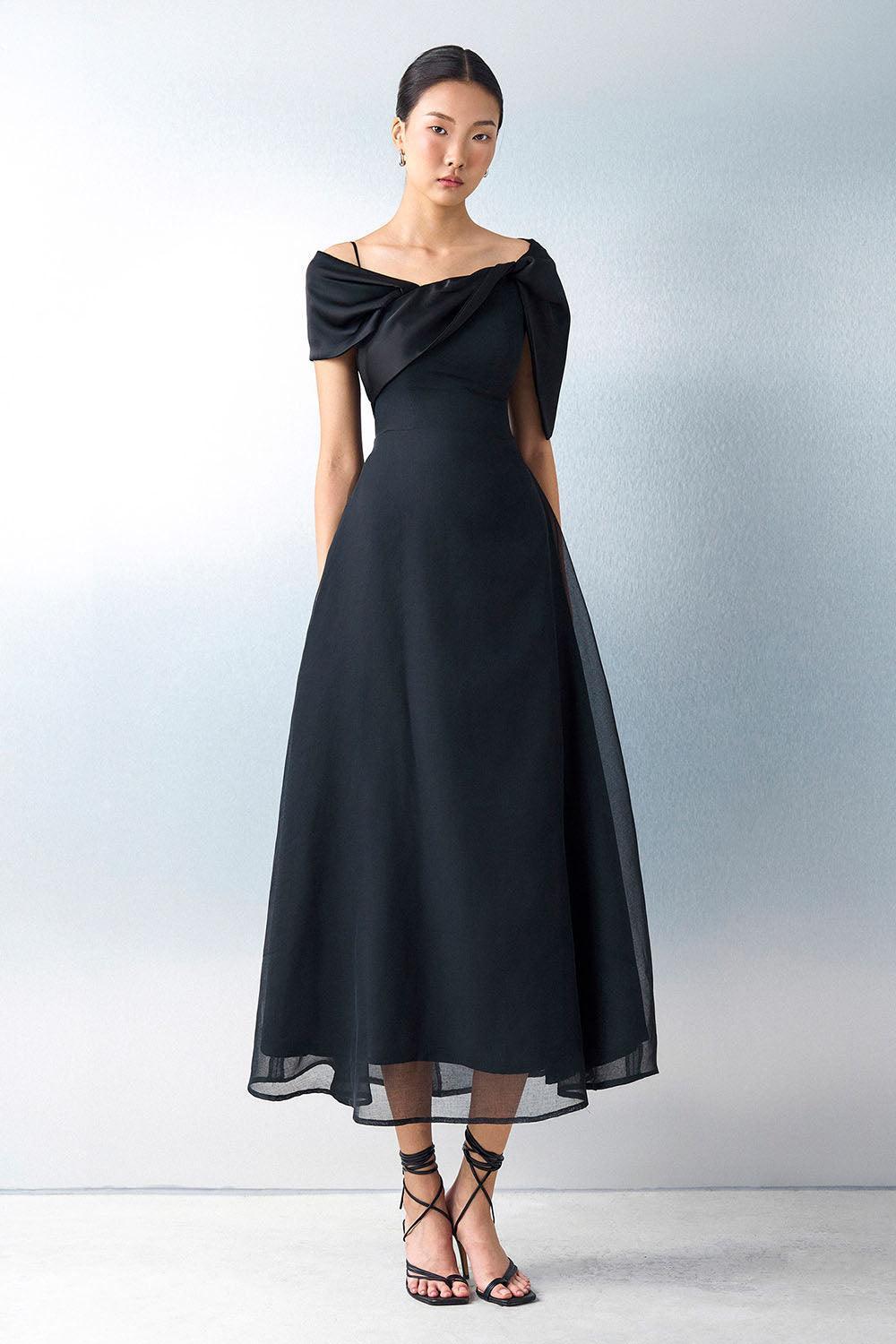 Women's Crystal A-Line Twisted Silk Ankle Length Dress S/M/L/Xl Cream/Black Mean Blvd Cream / L Women's Crystal A-Line Twisted Silk Ankle Length Dress S/M/L/Xl Cream/Black Mean Blvd Cream / L