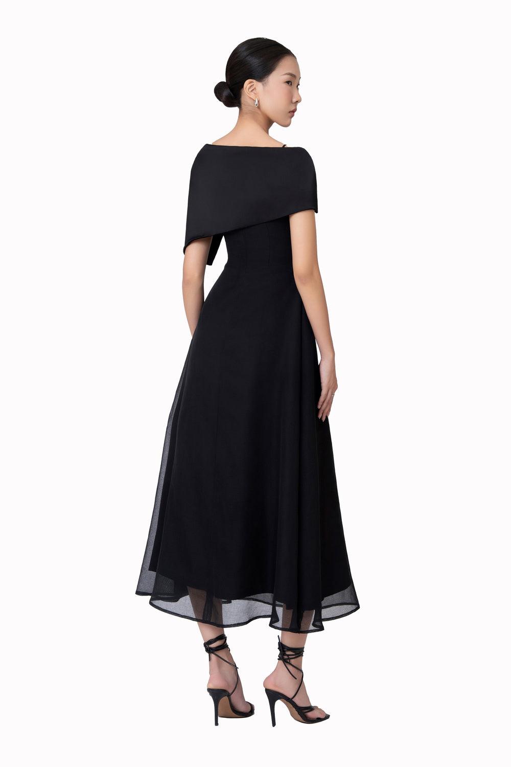 Women's Crystal A-line Twisted Silk Ankle Length Dress S/M/L/XL Cream/Black MEAN BLVD Cream / L Women's Crystal A-line Twisted Silk Ankle Length Dress S/M/L/XL Cream/Black MEAN BLVD Cream / L