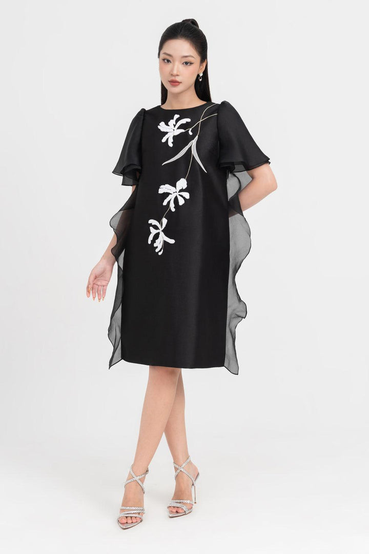 Crystal Tunic Flutter Sleeved Taffeta Knee-length Dress - MEAN BLVD