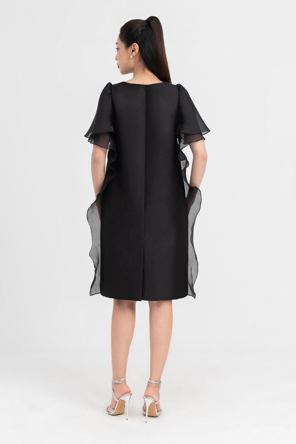 Women's Crystal Tunic Flutter Sleeved Taffeta Knee-length Dress S/M/L/XL/XXL Black MEAN BLVD Women's Crystal Tunic Flutter Sleeved Taffeta Knee-length Dress S/M/L/XL/XXL Black MEAN BLVD