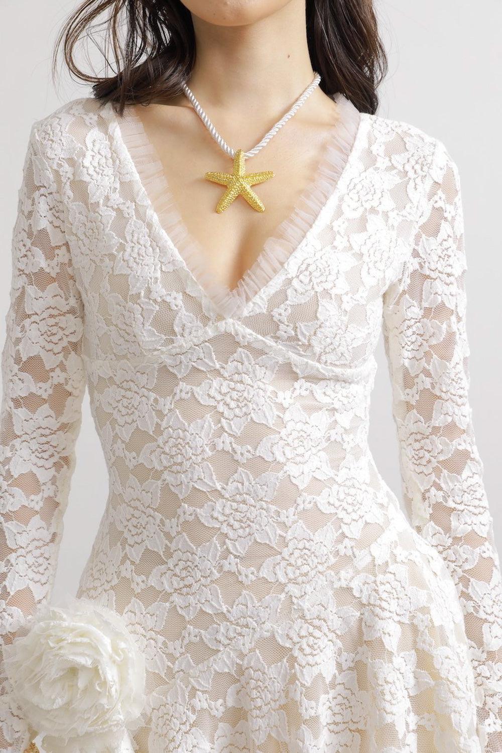Cuevas Asymmetric Poet Sleeved Lace Mini Dress - MEAN BLVD