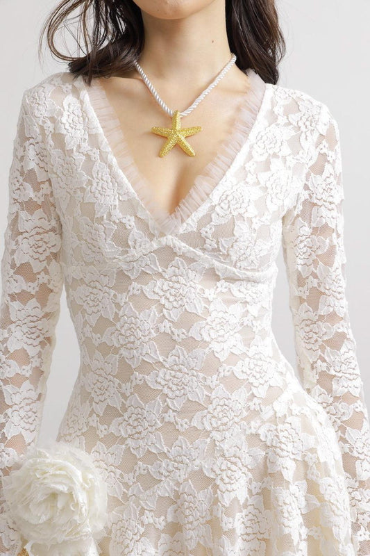 Cuevas Asymmetric Poet Sleeved Lace Mini Dress - MEAN BLVD