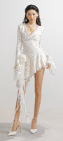 Cuevas Asymmetric Poet Sleeved Lace Mini Dress - MEAN BLVD