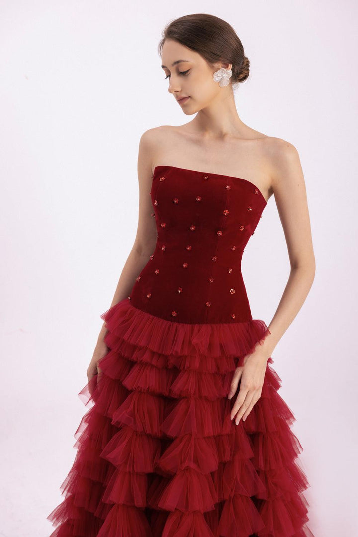 Cuevas Ball Gown Ruffle Layer Mesh Silk Floor Length Dress - MEAN BLVD