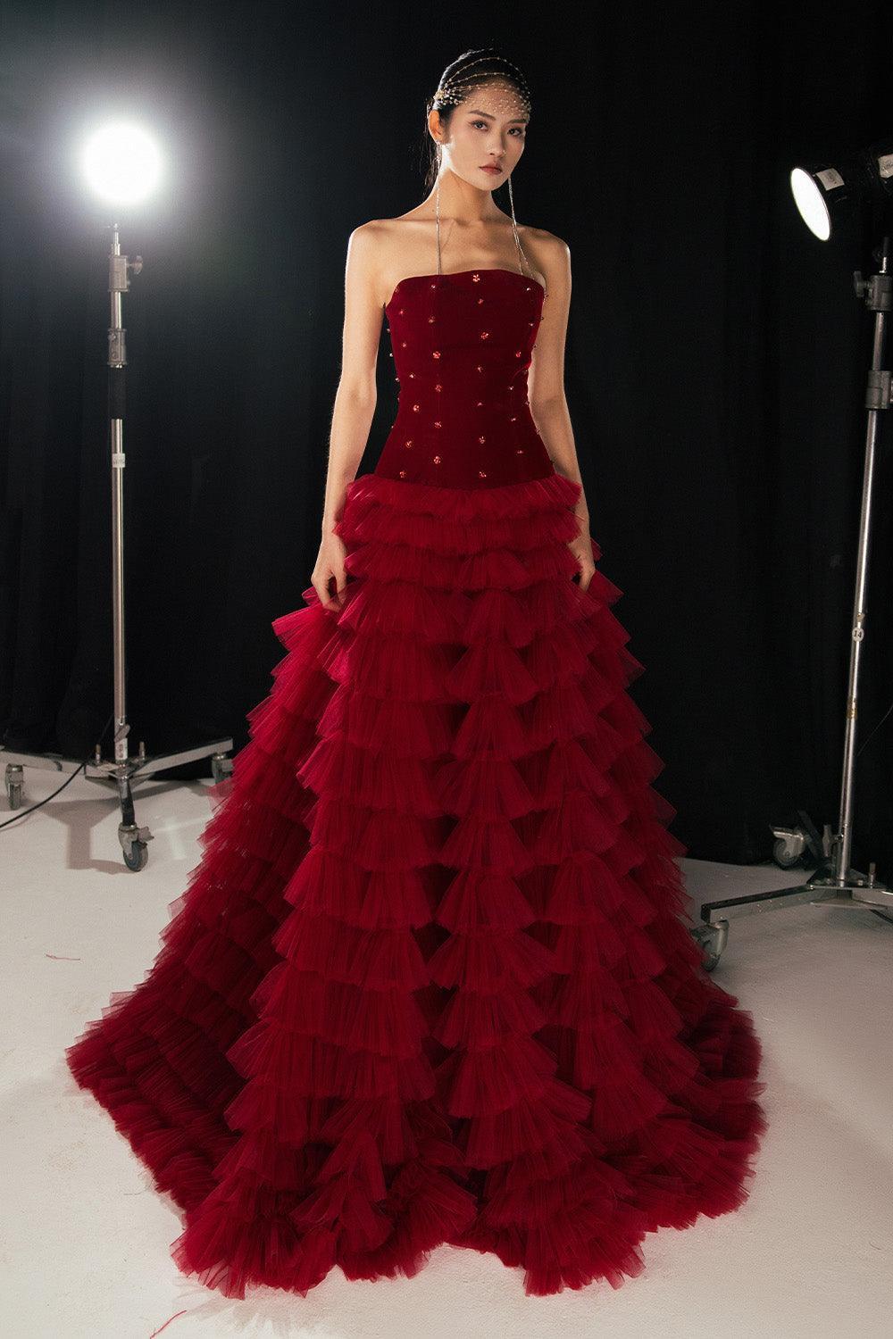 Cuevas Ball Gown Ruffle Layer Mesh Silk Floor Length Dress - MEAN BLVD