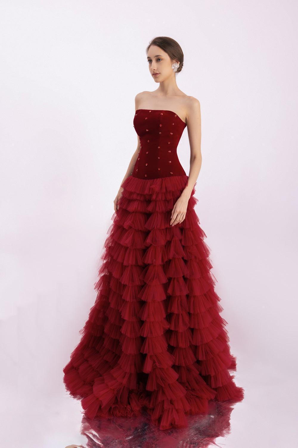 Cuevas Ball Gown Ruffle Layer Mesh Silk Floor Length Dress - MEAN BLVD