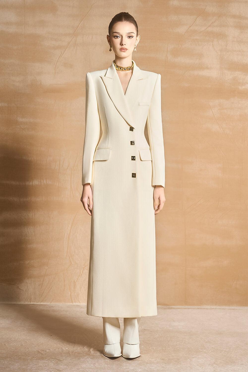 Cylla Sheath Peak Lapel Cotton Polyester Calf Length Trench Coat - MEAN BLVD