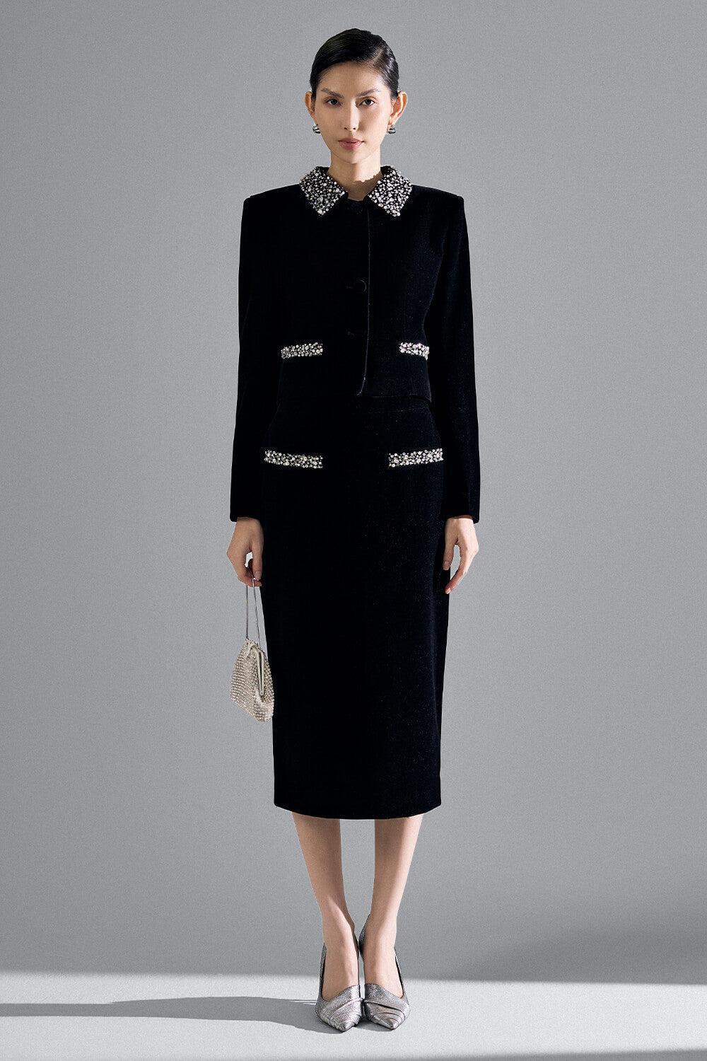 Cynthia Cropped Square Shoulder Velvet Jacket - MEAN BLVD