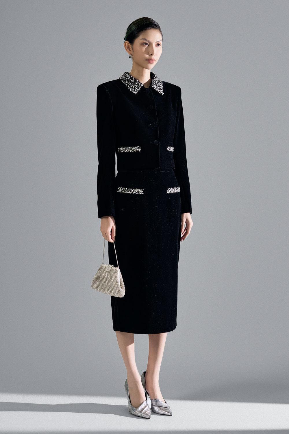 Cynthia Cropped Square Shoulder Velvet Jacket - MEAN BLVD