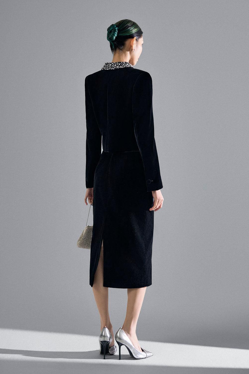 Cynthia Pencil Stone Velvet Midi Skirt - MEAN BLVD