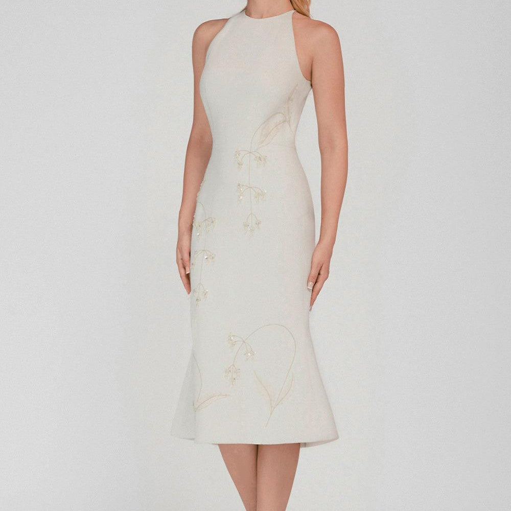 Cynthia Trumpet Halter Neck Taffeta Midi Dress - MEAN BLVD