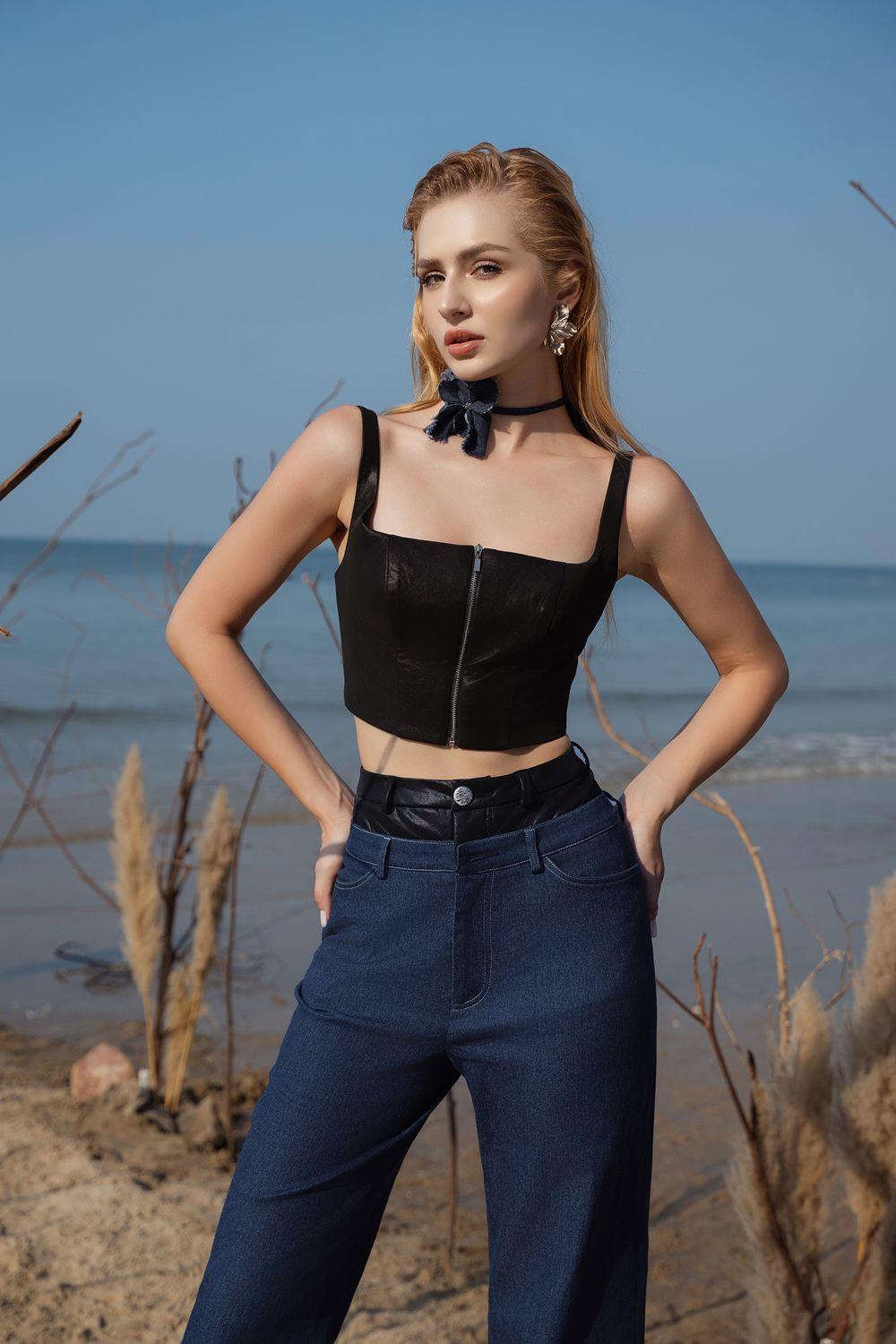 Cyon Cropped Square Neck Leather Top - MEAN BLVD