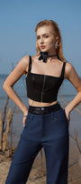 Cyon Cropped Square Neck Leather Top - MEAN BLVD