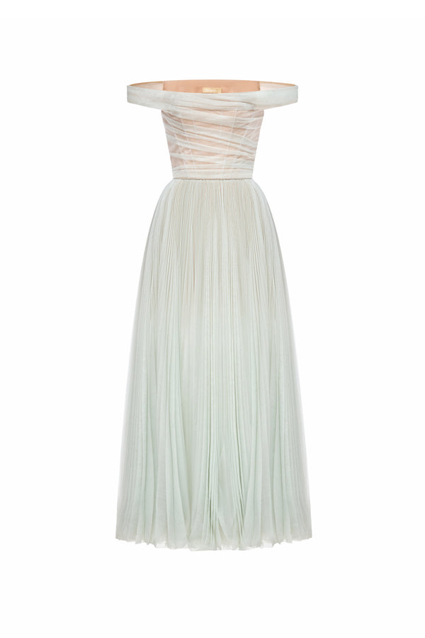 Evangeline Off-Shoulder Draped Midi Dress