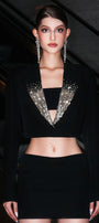 Daffodils Cropped V-Neck Crepe Jacket - MEAN BLVD