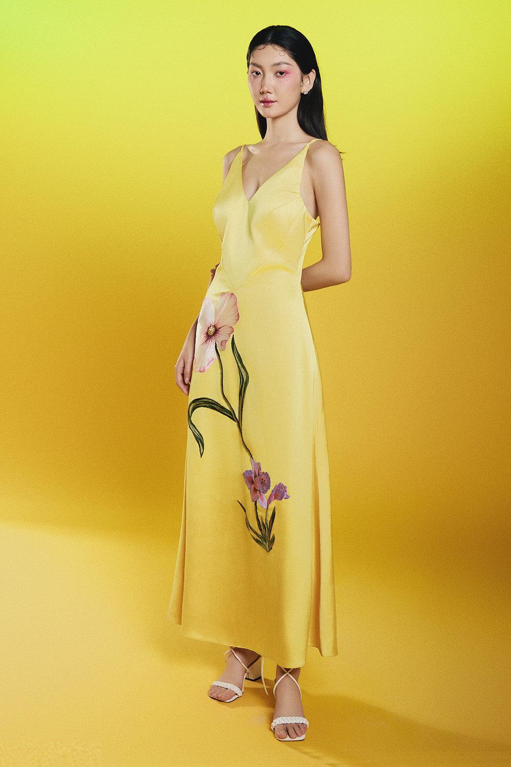 yellow ankle length dress Vila Tiered Textured Ankle Dress in pale Yellow