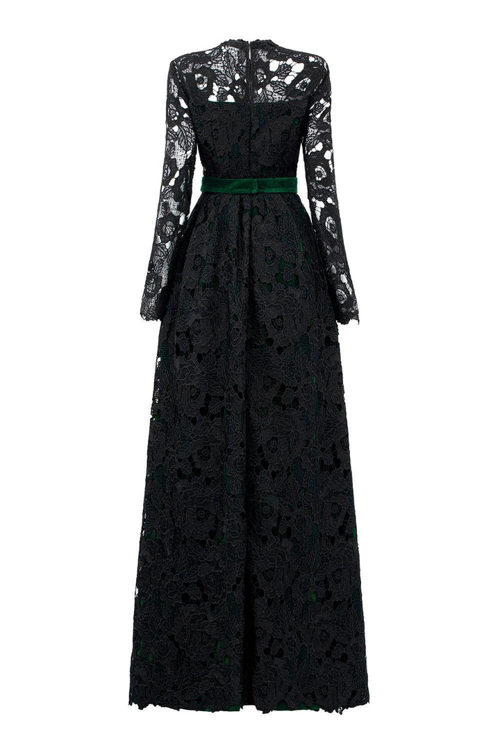 Dahlia A-line Lace Velvet Floor Length Dress - MEAN BLVD