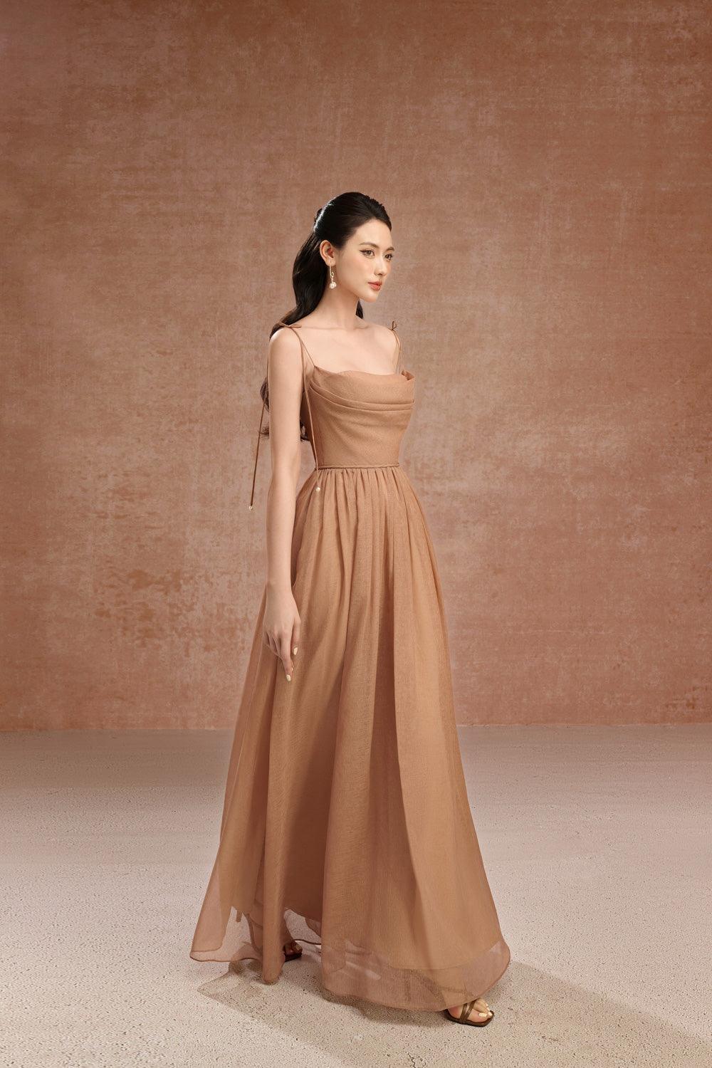 Women's Daisye A-Line Cowl Neck Organza Maxi Dress XS/S/M/L/XL Brown/Yellow Mean Blvd Yellow / L Women's Daisye A-Line Cowl Neck Organza Maxi Dress XS/S/M/L/XL Brown/Yellow Mean Blvd Yellow / L