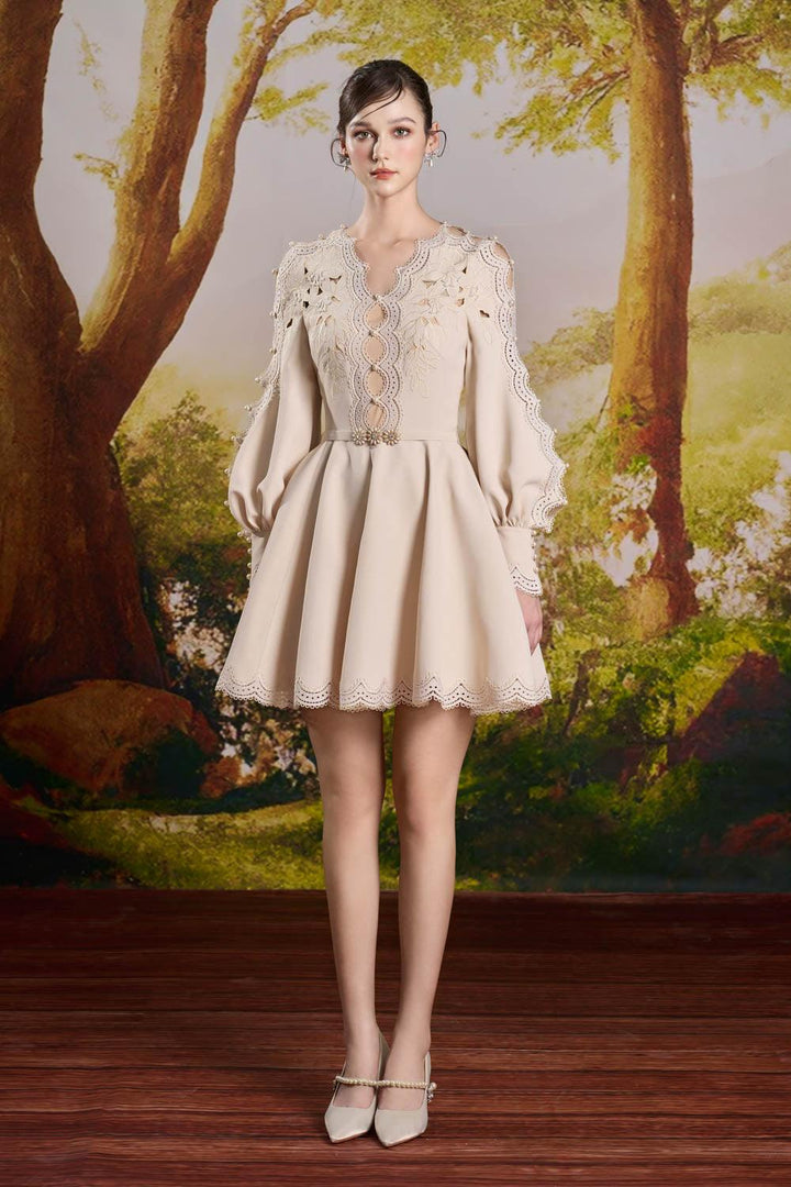Dakota A-line Puffy Sleeved Lace Mini Dress - MEAN BLVD