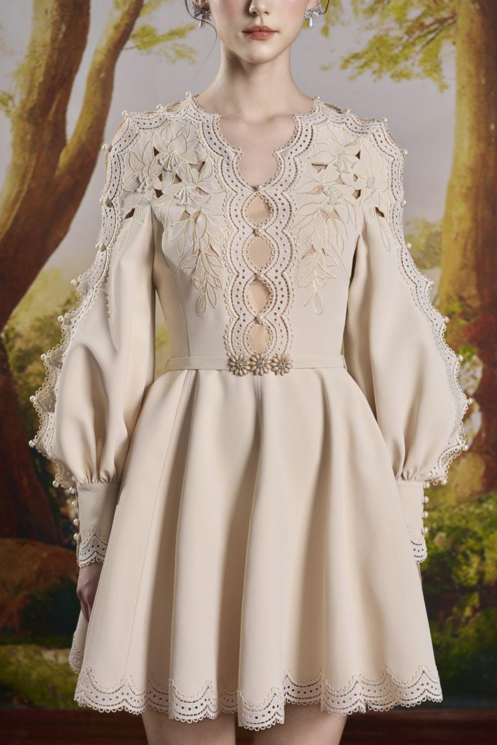 Dakota A-line Puffy Sleeved Lace Mini Dress - MEAN BLVD