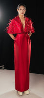 Daleyza Sheath V-Neck Taffeta Floor Length Dress - MEAN BLVD