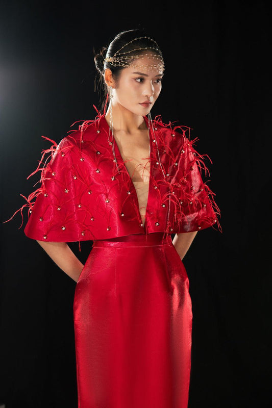 Daleyza Sheath V-Neck Taffeta Floor Length Dress - MEAN BLVD