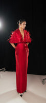 Daleyza Sheath V-Neck Taffeta Floor Length Dress - MEAN BLVD