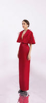 Daleyza Sheath V-Neck Taffeta Floor Length Dress - MEAN BLVD