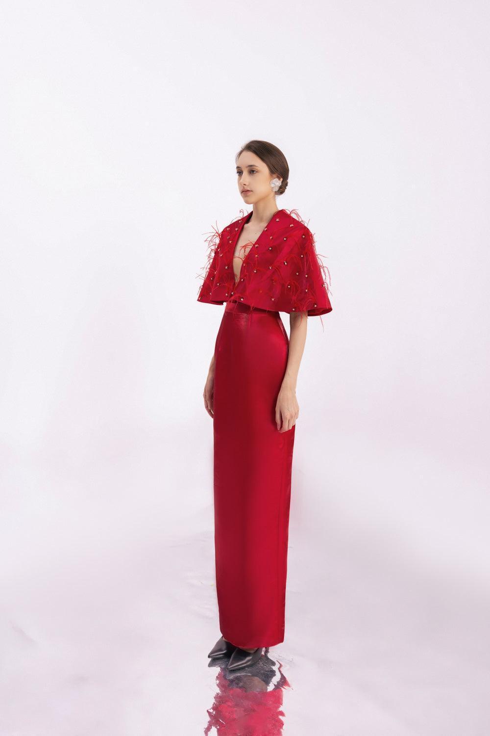 Daleyza Sheath V-Neck Taffeta Floor Length Dress - MEAN BLVD