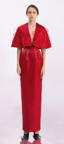 Daleyza Sheath V-Neck Taffeta Floor Length Dress - MEAN BLVD