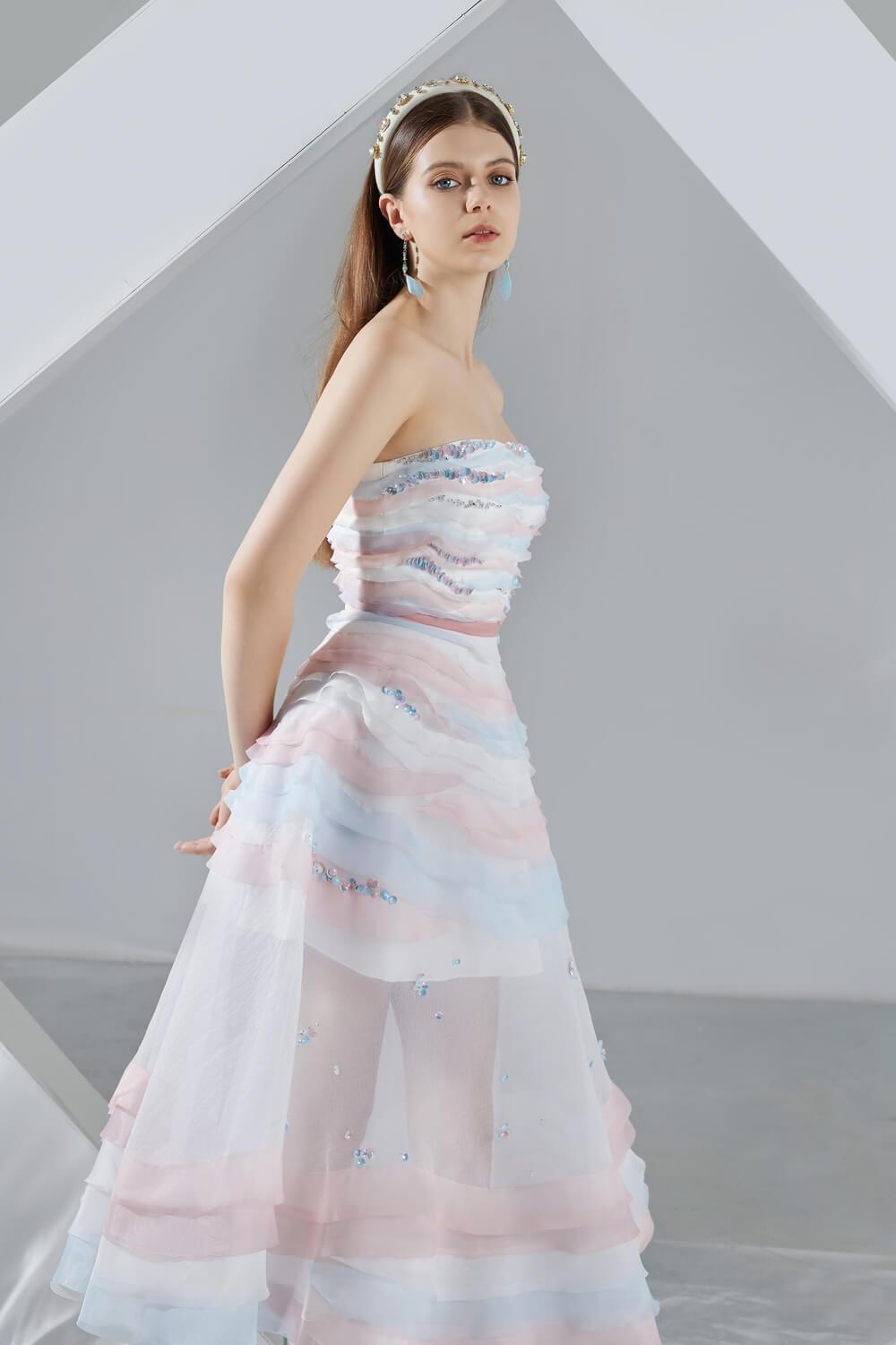 layered organza dress Layered Organza and Double-Faced Viscose Long Dress Black