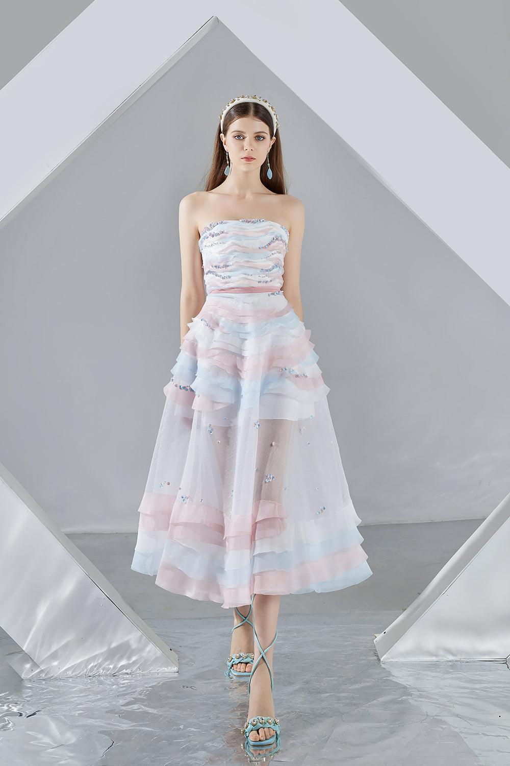 organza layered dress Multi-layered Polka Dot Organza Prom Dresses Long Sweet 16 Dress ARD2002
