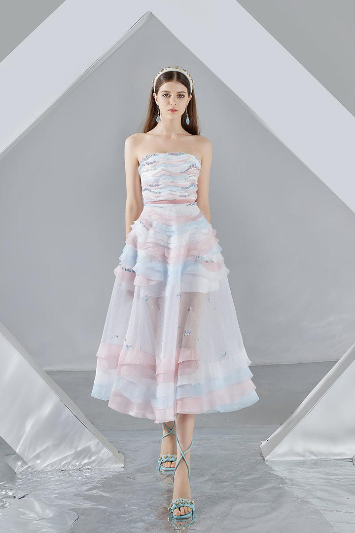 Dallas Strapless Layered Organza Midi Dress - MEAN BLVD