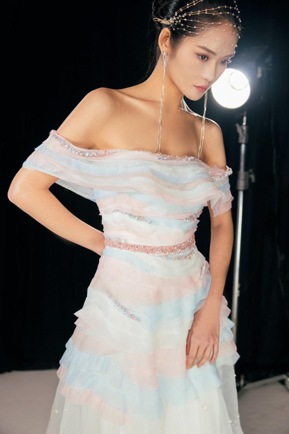 Dallasy Fit and Flare Off-Shoulder Organza Floor Length Dress - MEAN BLVD