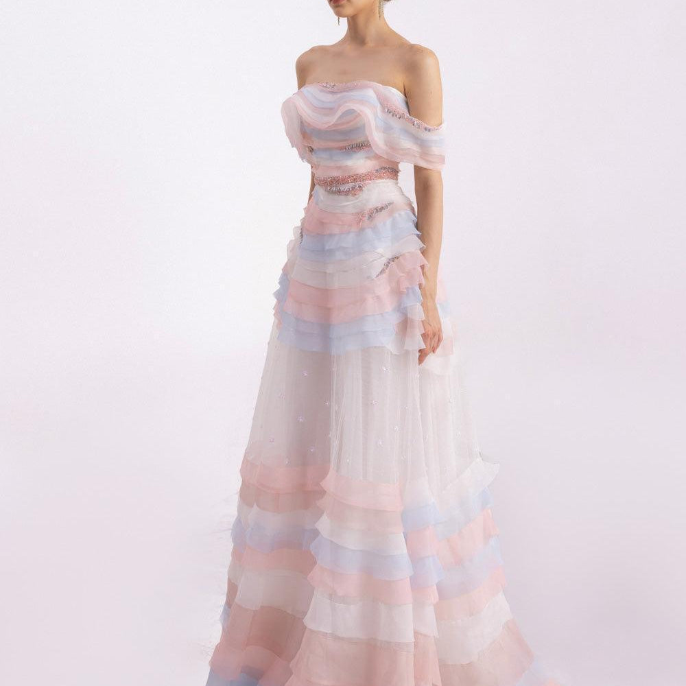 Dallasy Fit and Flare Off-Shoulder Organza Floor Length Dress - MEAN BLVD