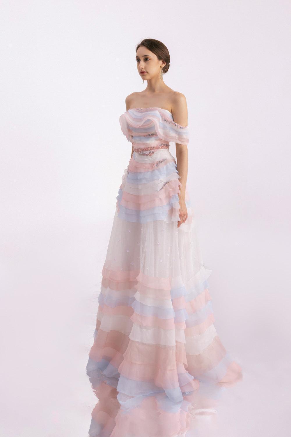 green emerald velvet dress Women's Dallasy Fit and Flare Off-Shoulder Organza Floor Length Dress XS/S/M/L/XL Ombre Mean Blvd Ombre / S