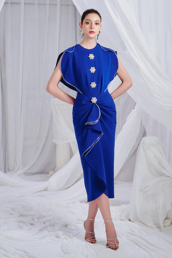 Damari Sarong Jewel Neck Foam Midi Dress - MEAN BLVD
