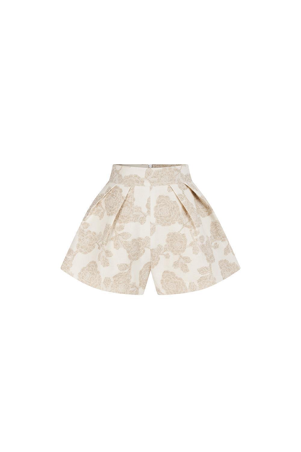 Damask Flared High Waist Brocade Mini Shorts - MEAN BLVD