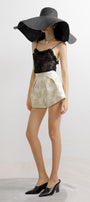 Damask Straight Semi-Heart Neck Lace Top - MEAN BLVD