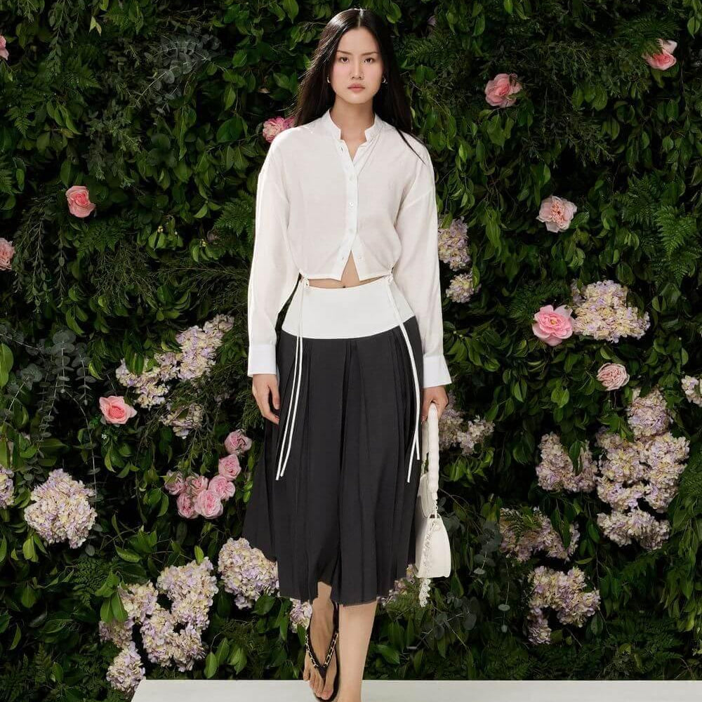 Daniela Pleated High Waist Wool Midi Skirt - MEAN BLVD