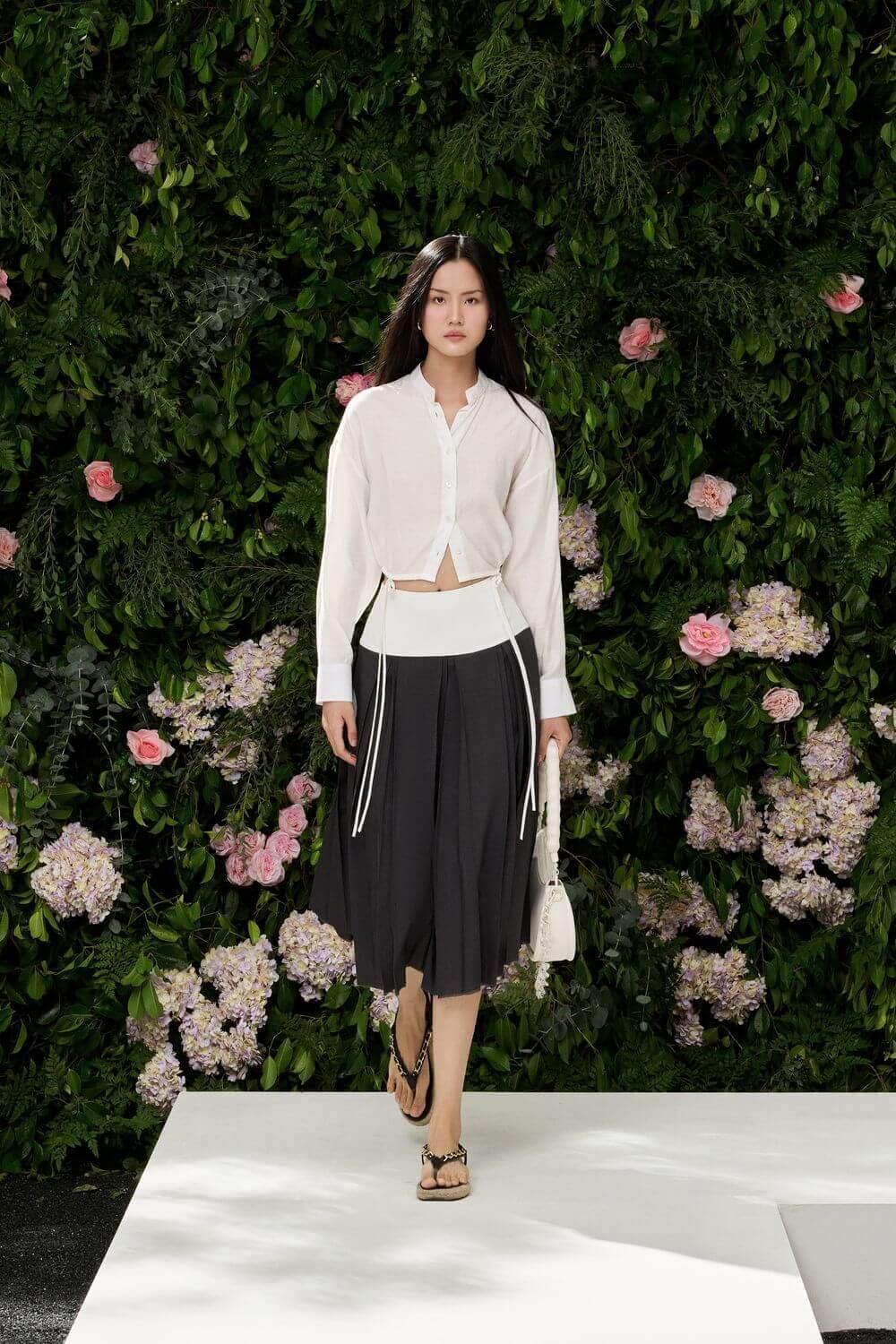 Daniela Pleated High Waist Wool Midi Skirt - MEAN BLVD