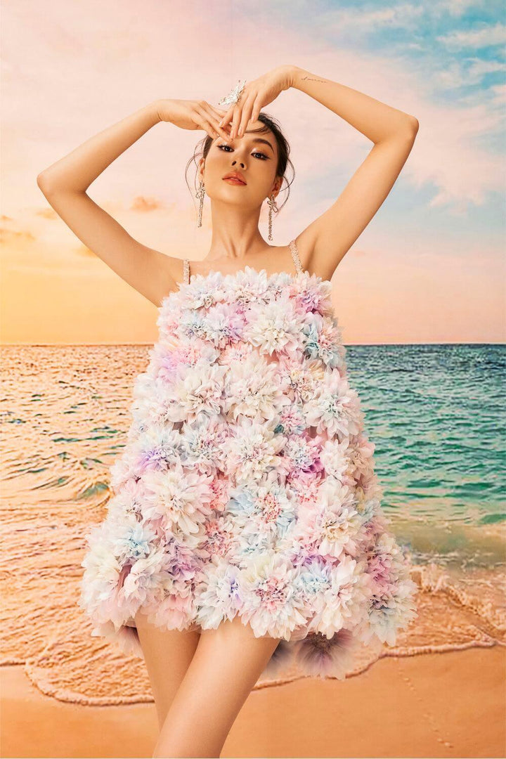 Daniela Trapezoid Flower Applique Organza Mini Dress - MEAN BLVD