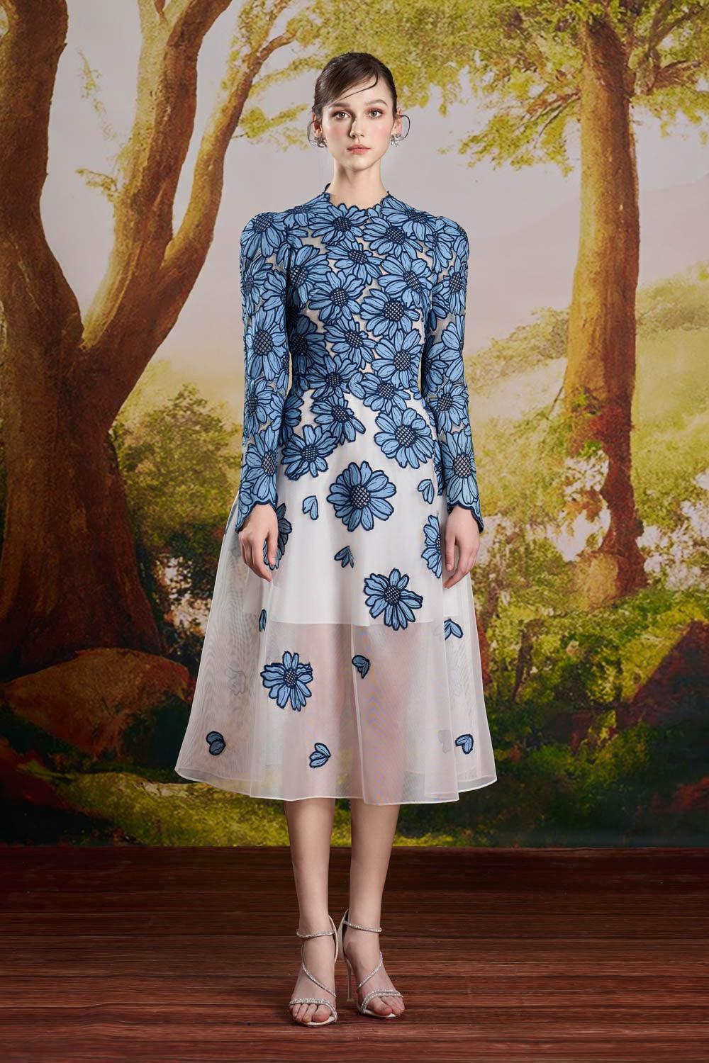 Danielle A-line Square Shoulder Lace Midi Dress - MEAN BLVD