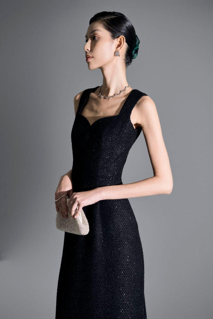 Danielle Sheath Sleeveless Tweed Maxi Dress - MEAN BLVD