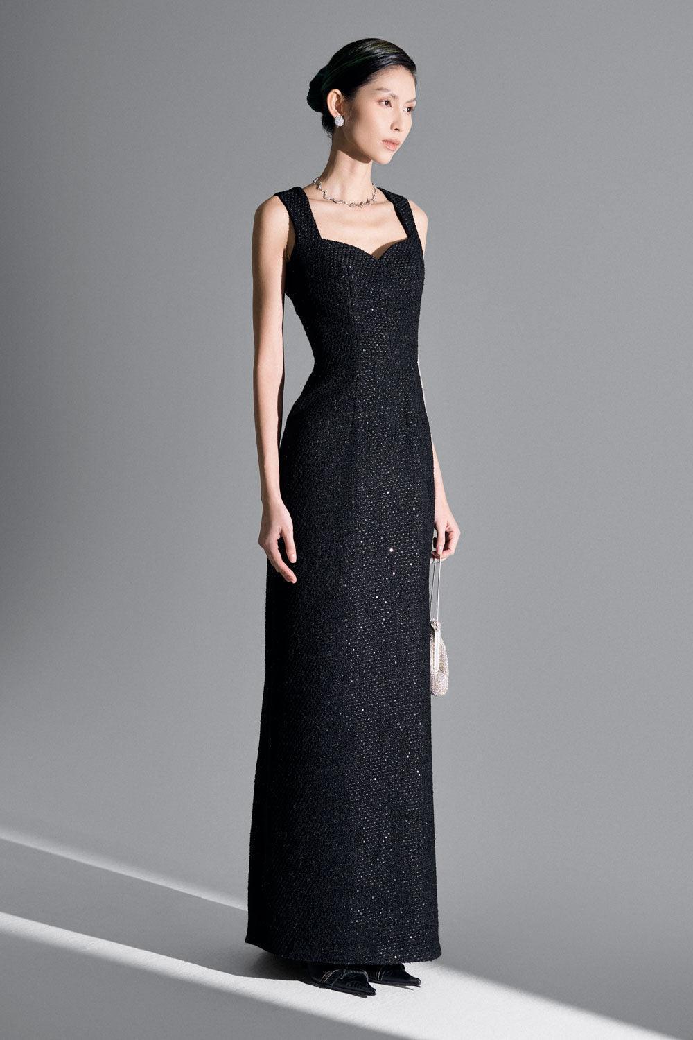 Danielle Sheath Sleeveless Tweed Maxi Dress - MEAN BLVD